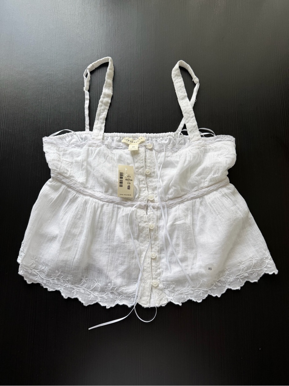 Aeropostale White Button-Front Eyelet Camisole